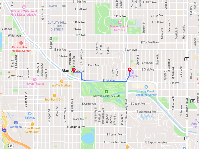 Denver route plan on Mapbox.