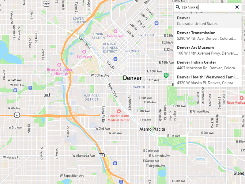 Search bar with addresses in Mapbox.