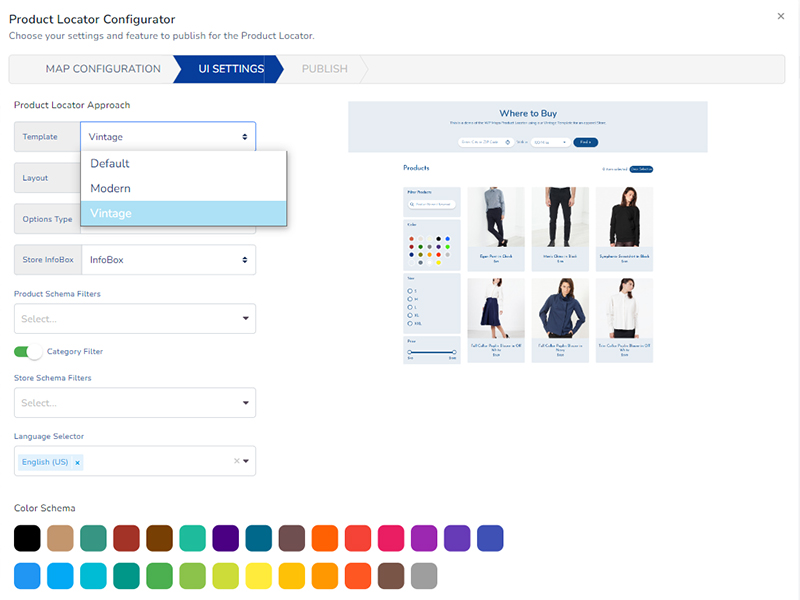 WP Maps store locator UI settings page.
