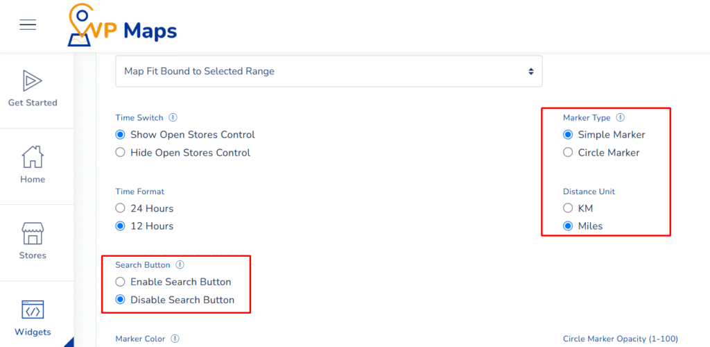 Marker Type, Distance Unit &Amp; Search Button 1 Markertype Search Units
